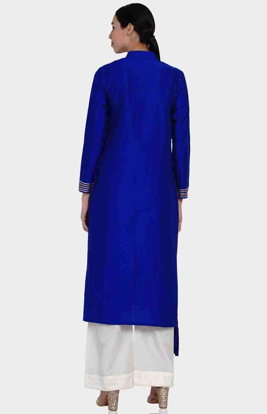 Blue Nehru Collar Kurta with Gota Detailing