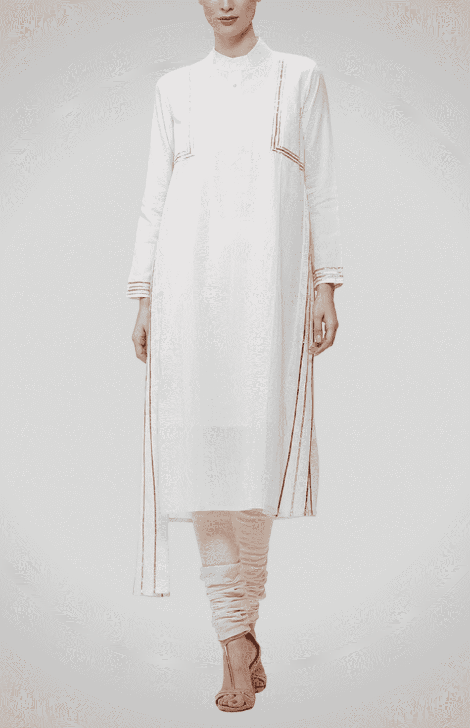 Off-White Pleated Go Dart Kurta with Gota Detailing