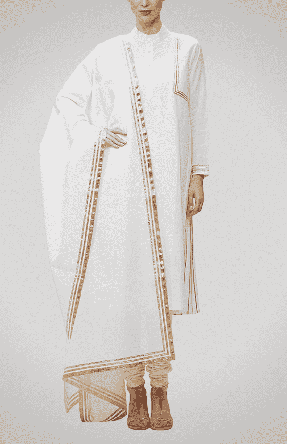 Off-White Pleated Go Dart Kurta with Gota Detailing