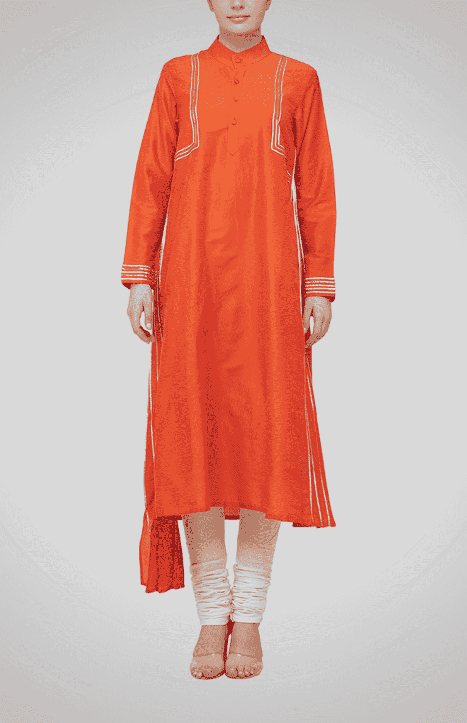 Orange Nehru Collar Kurta with Gota Detailing