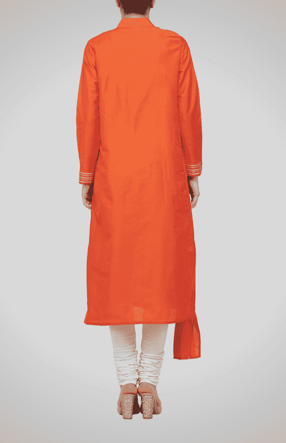 Orange Nehru Collar Kurta with Gota Detailing