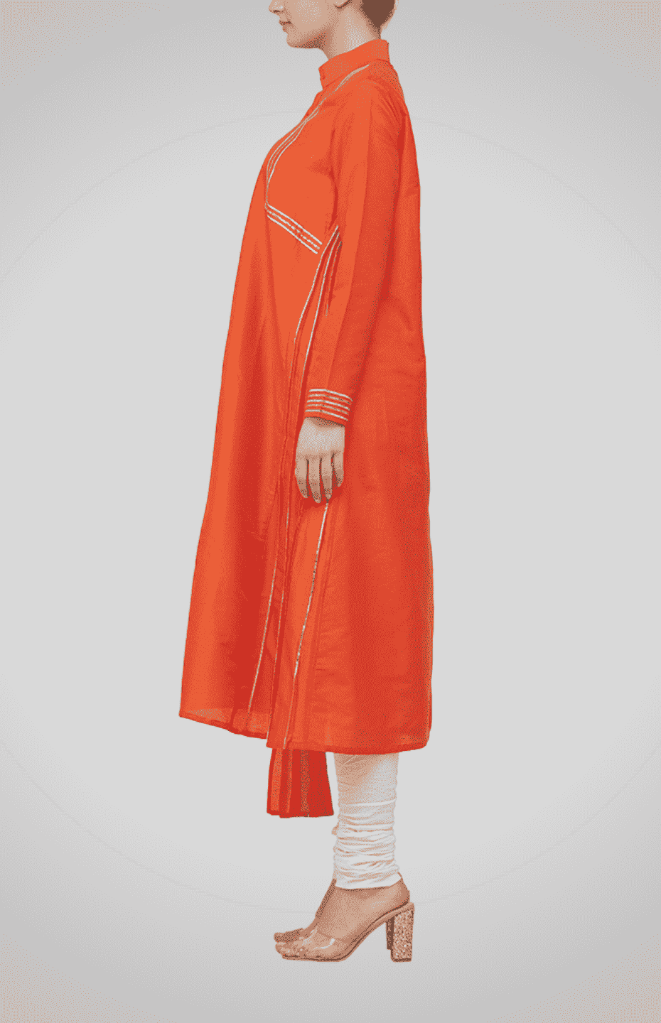 Orange Nehru Collar Kurta with Gota Detailing