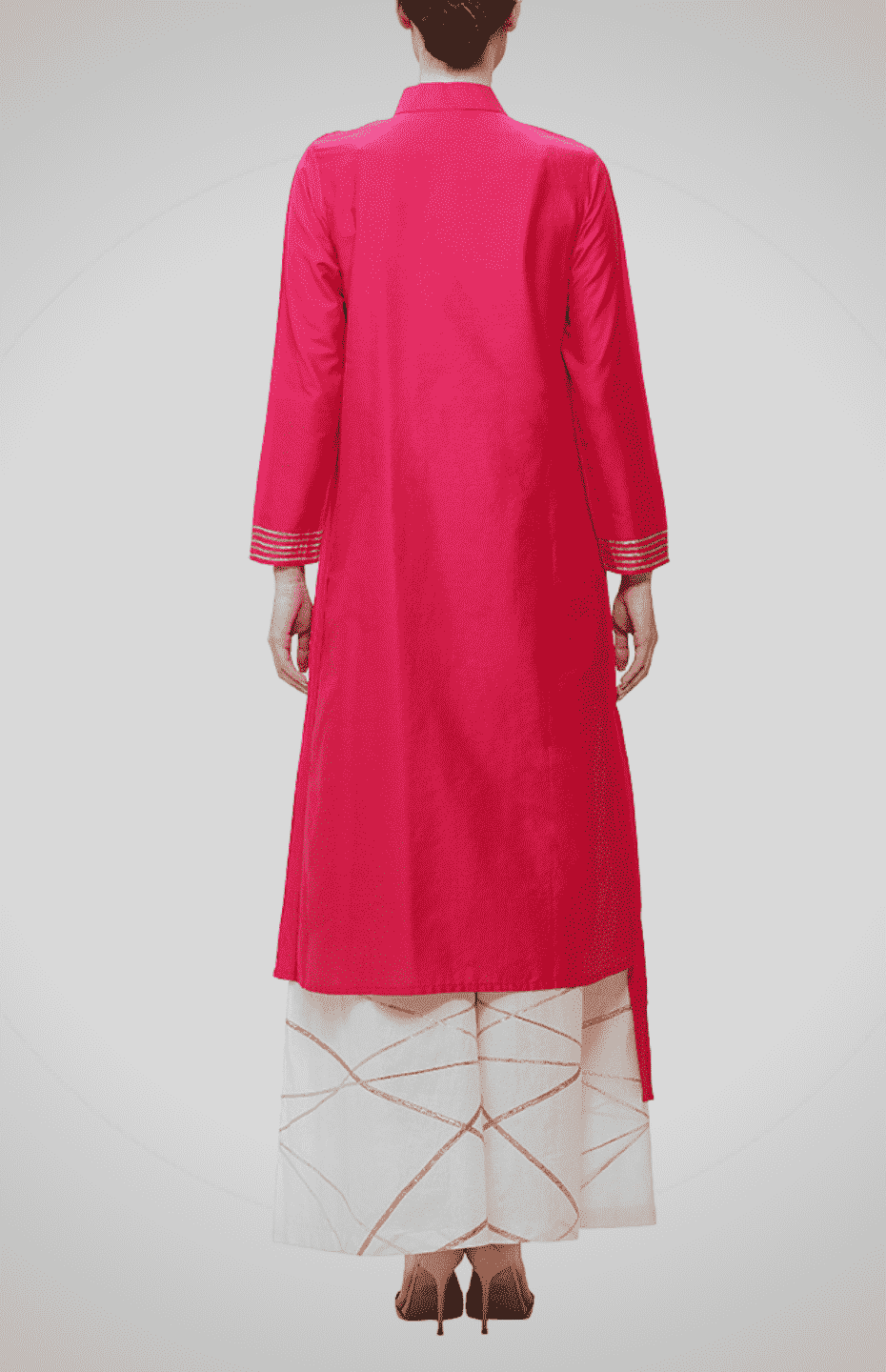 Pink Nehru Collar Kurta with Gota Detailing