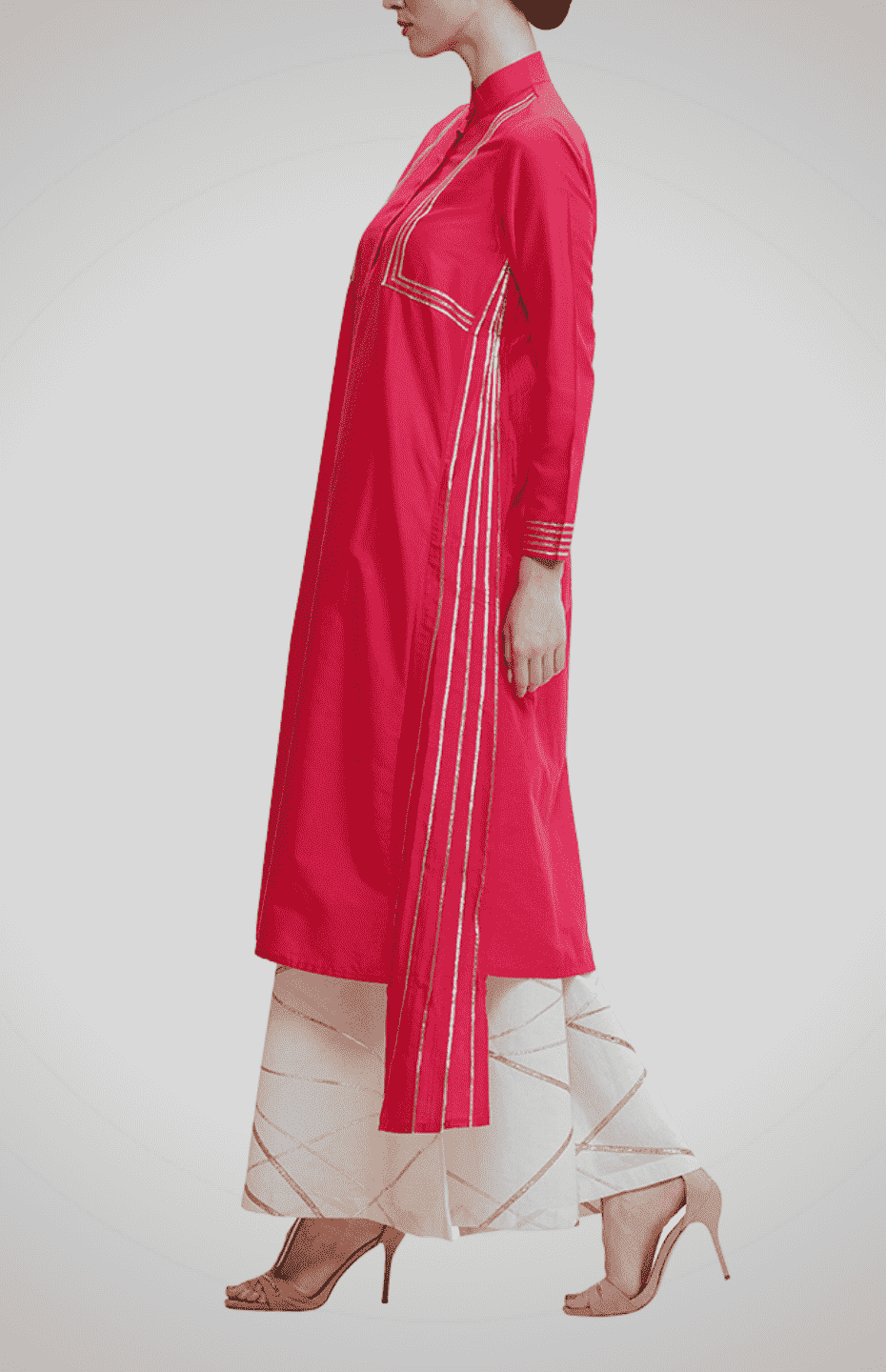 Pink Nehru Collar Kurta with Gota Detailing