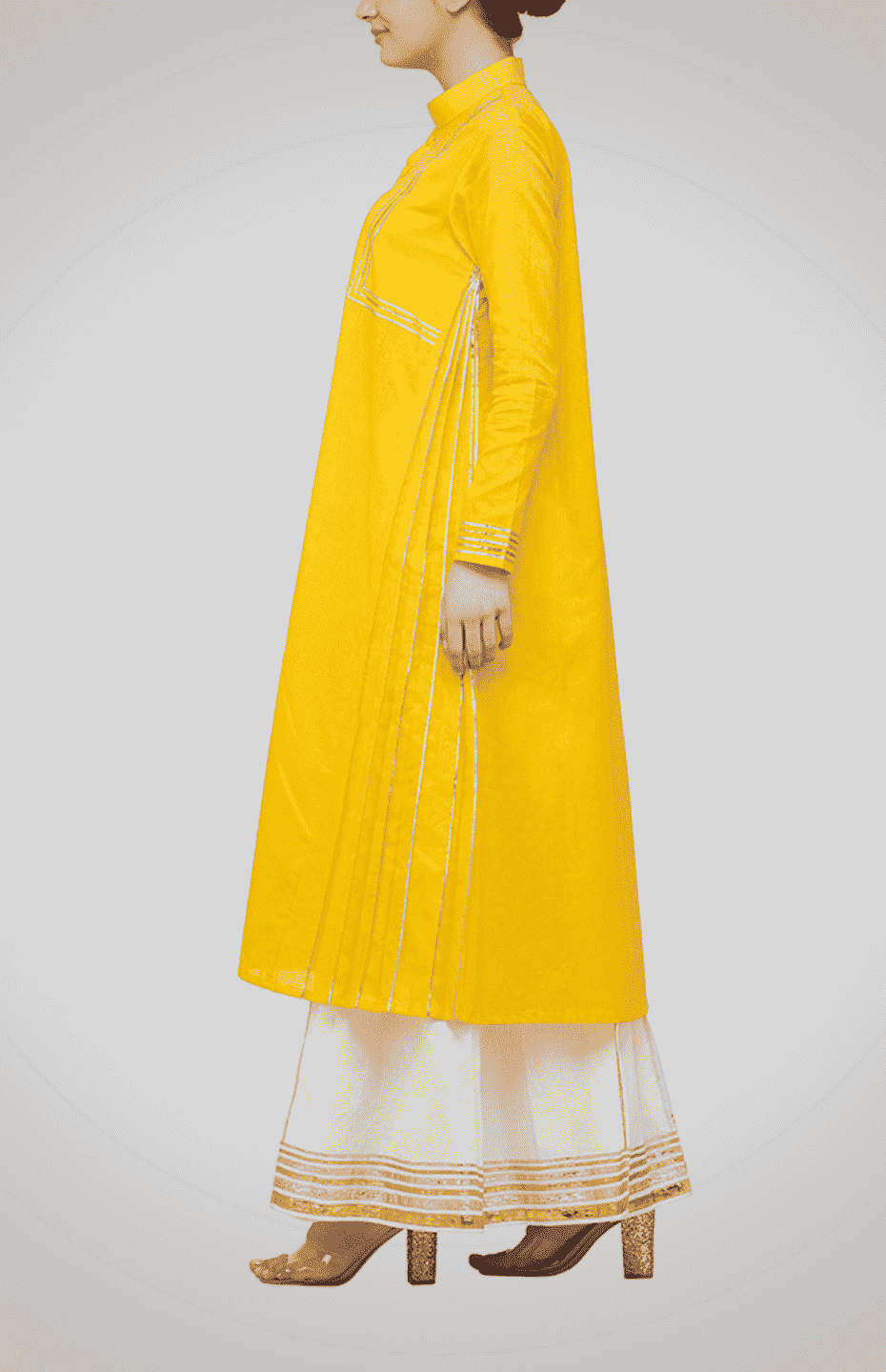 Yellow Nehru Collar Kurta with Gota Detailing