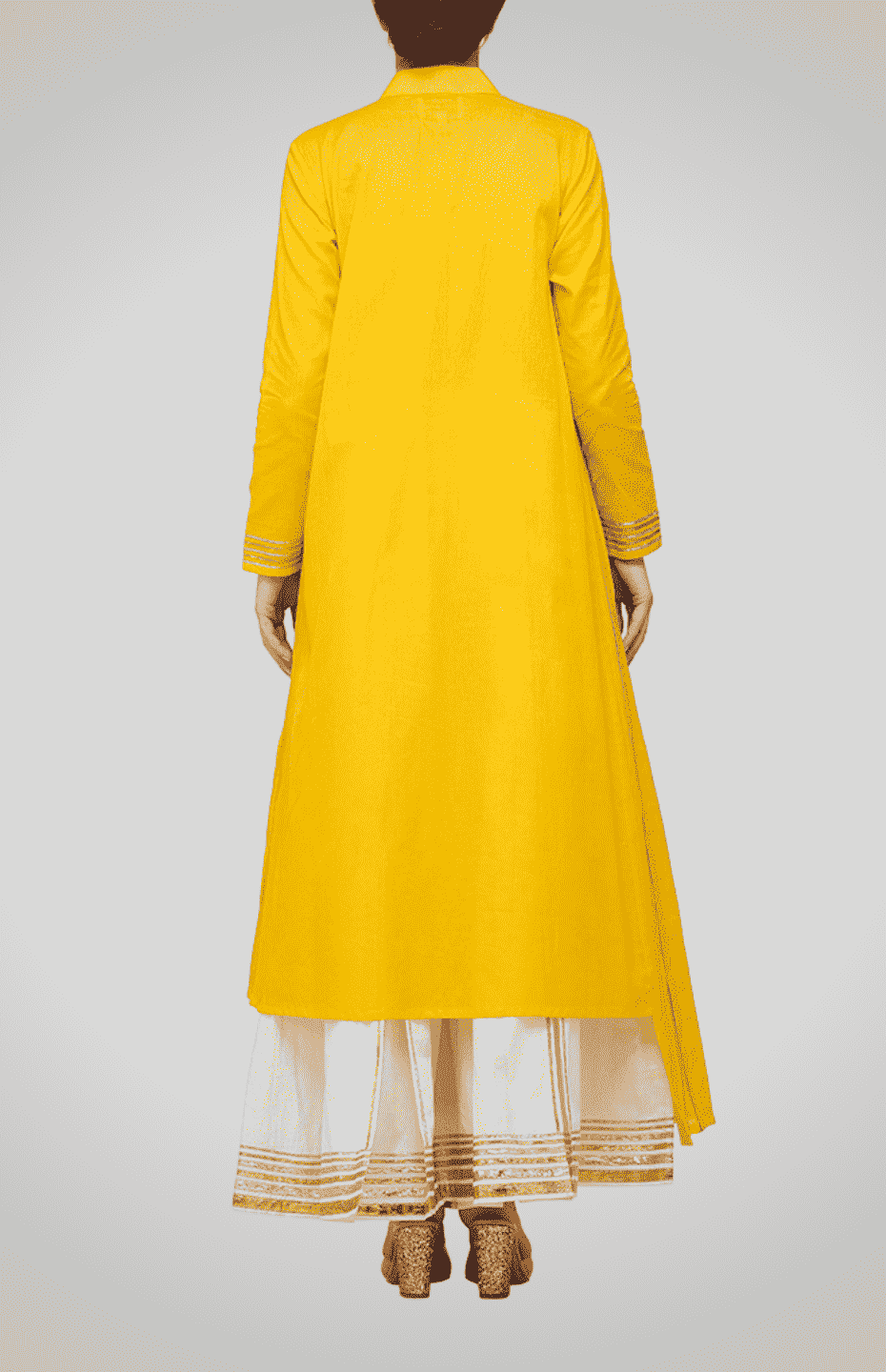 Yellow Nehru Collar Kurta with Gota Detailing