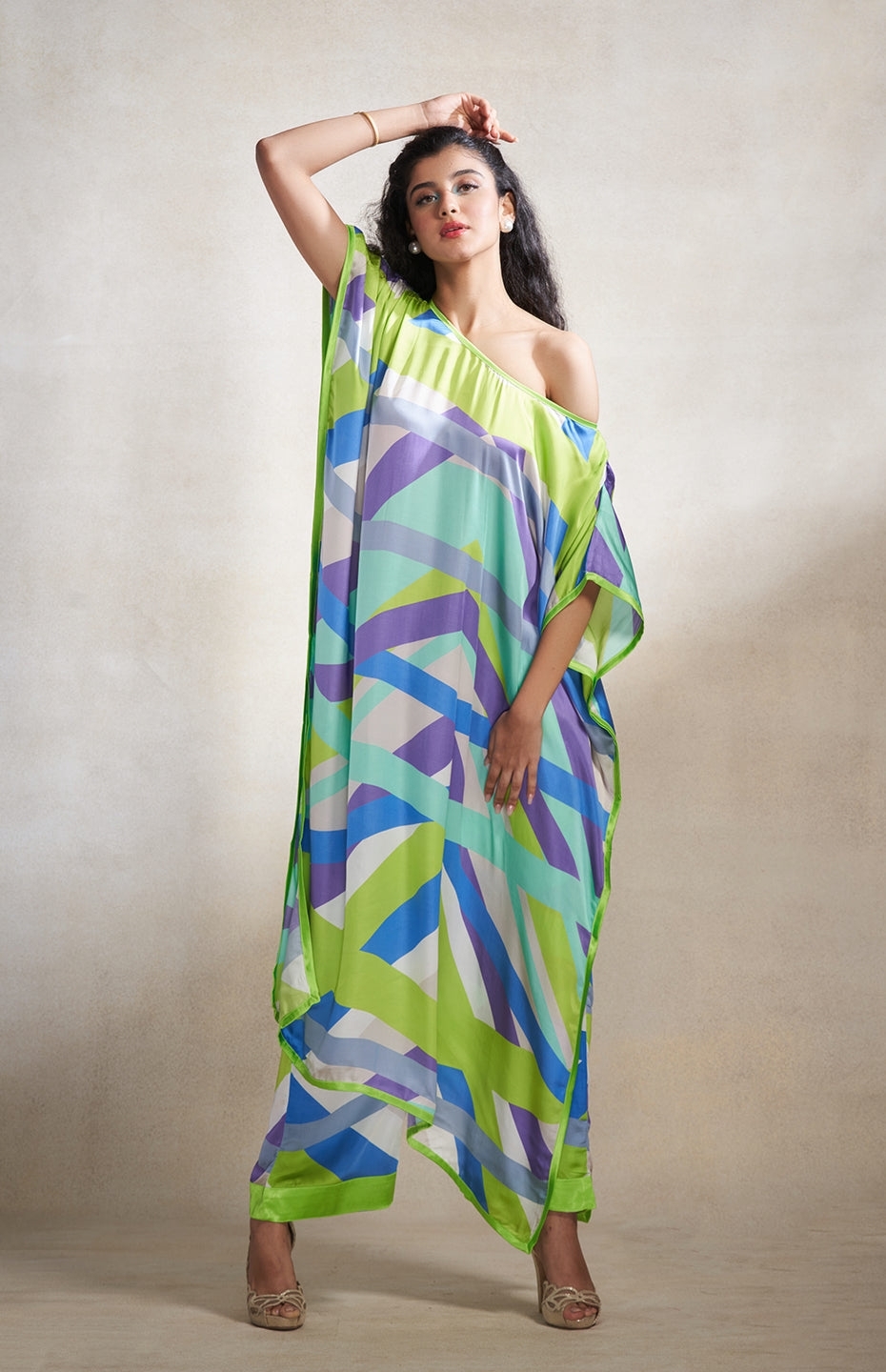 Green & Grey Abstract Kaftan