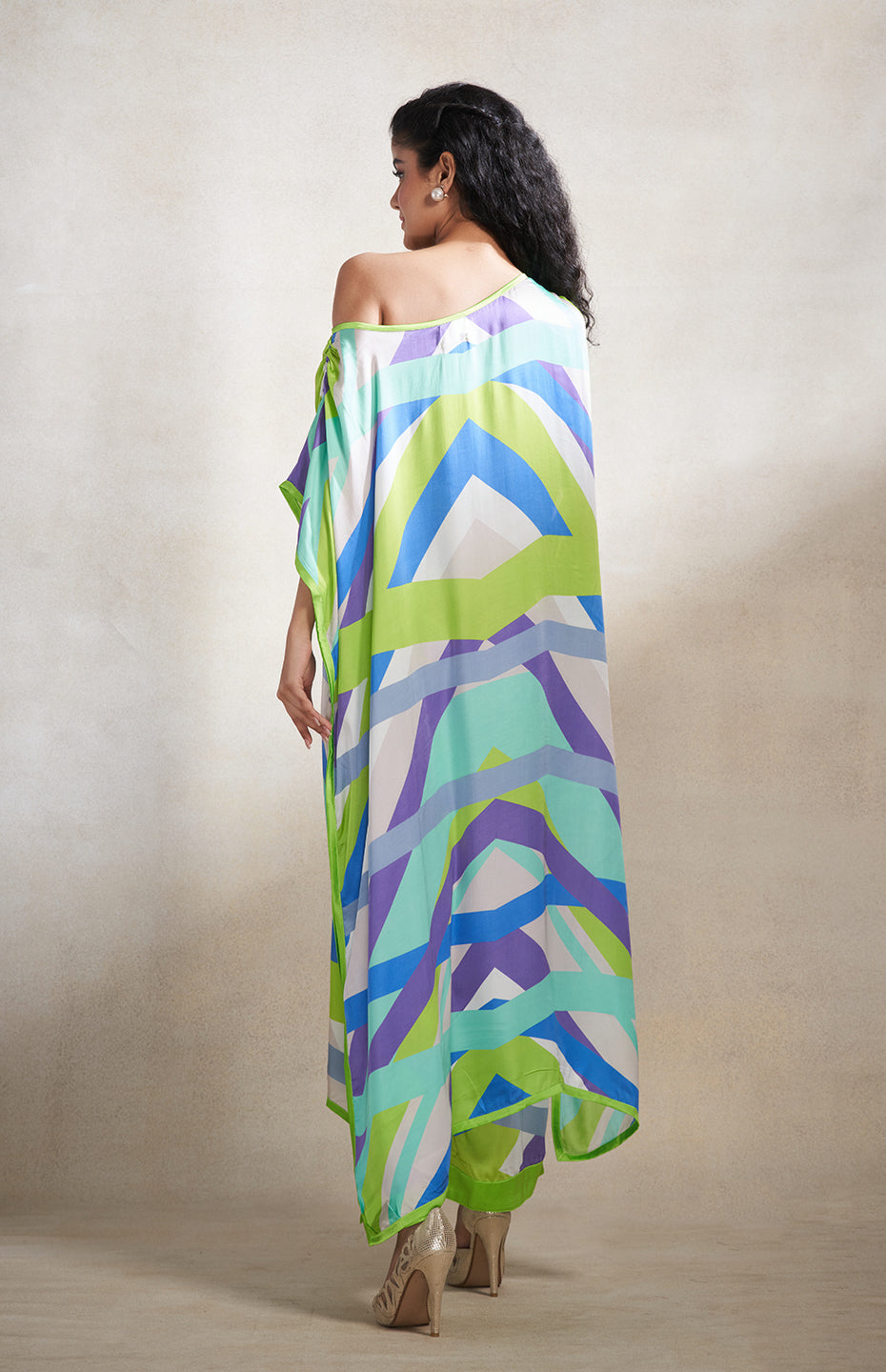 Green & Grey Abstract Kaftan