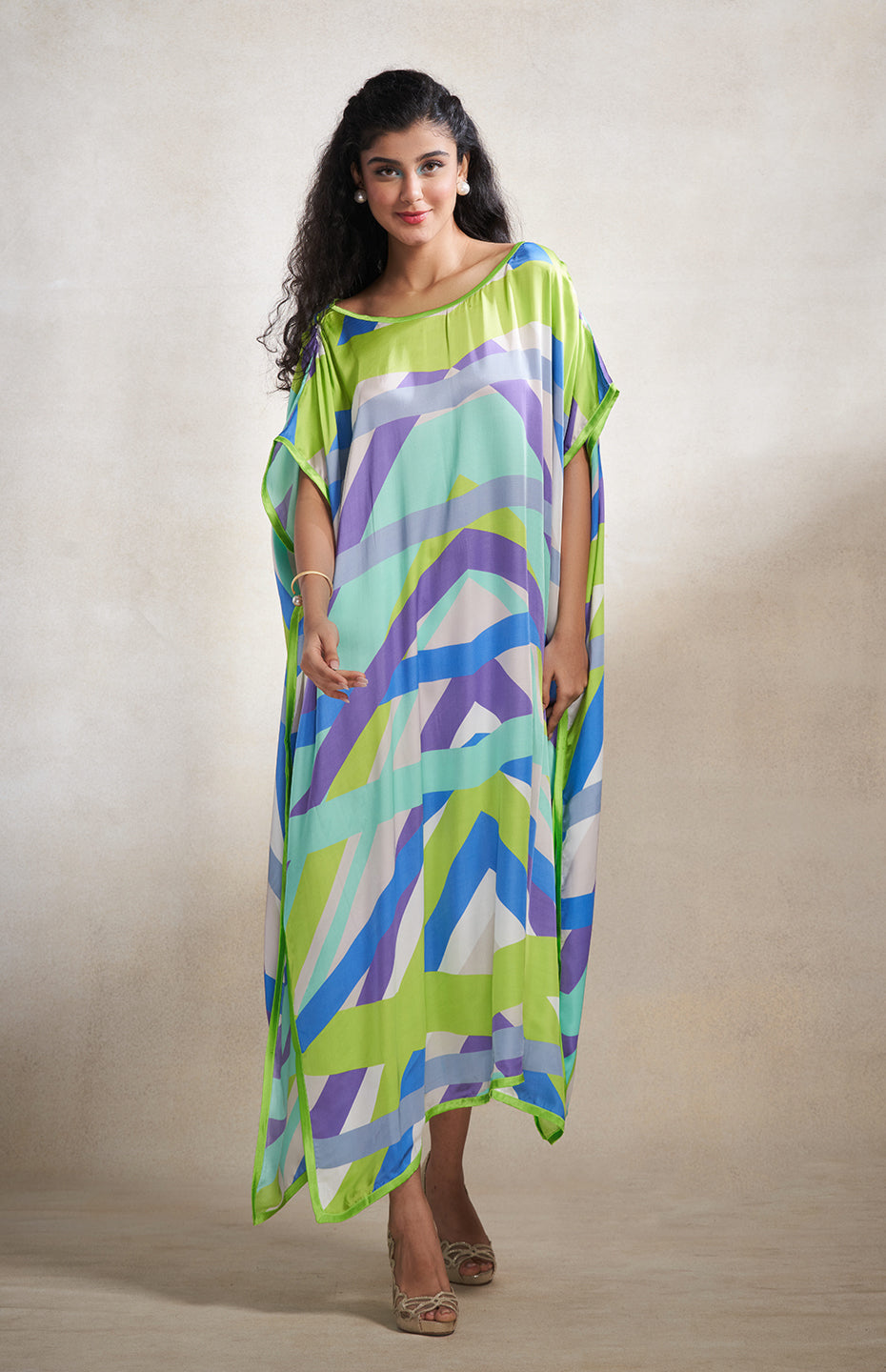 Green & Grey Abstract Kaftan