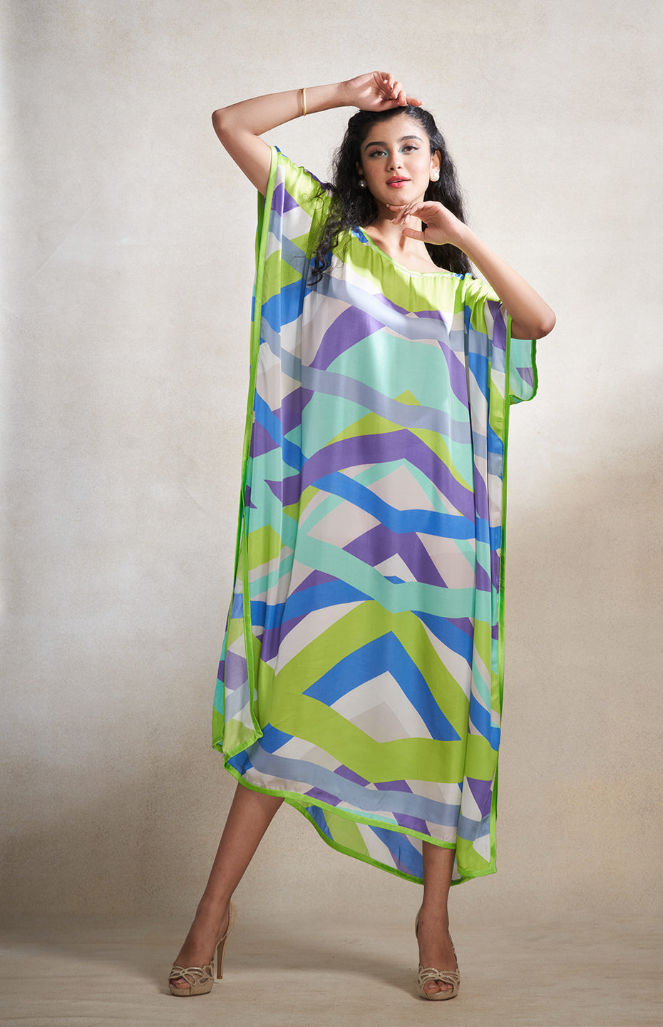 Green & Grey Abstract Kaftan