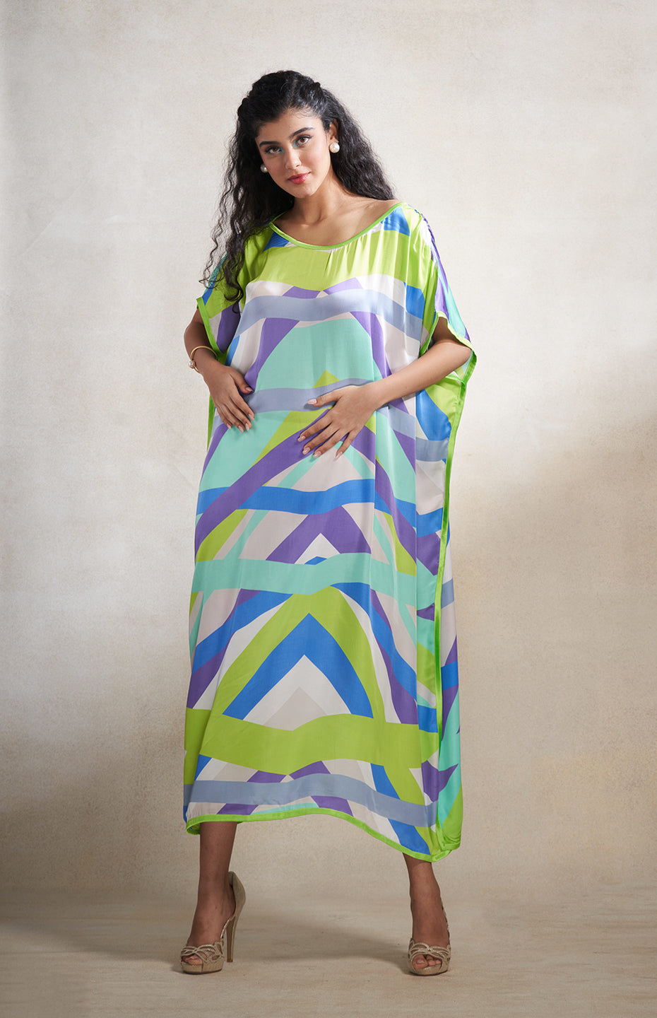 Green & Grey Abstract Kaftan