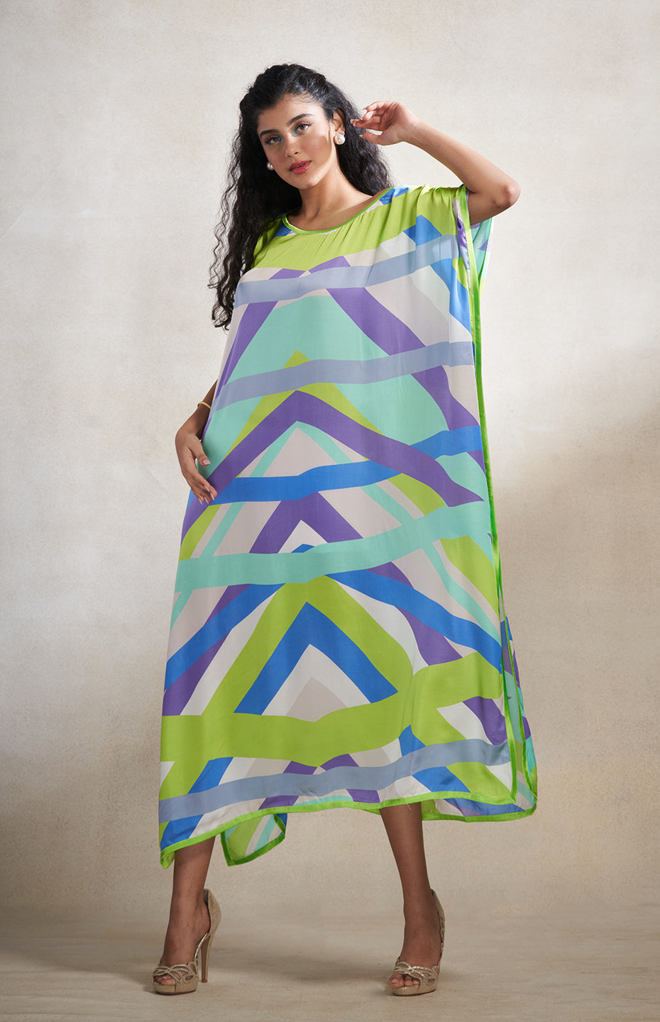 Green & Grey Abstract Kaftan