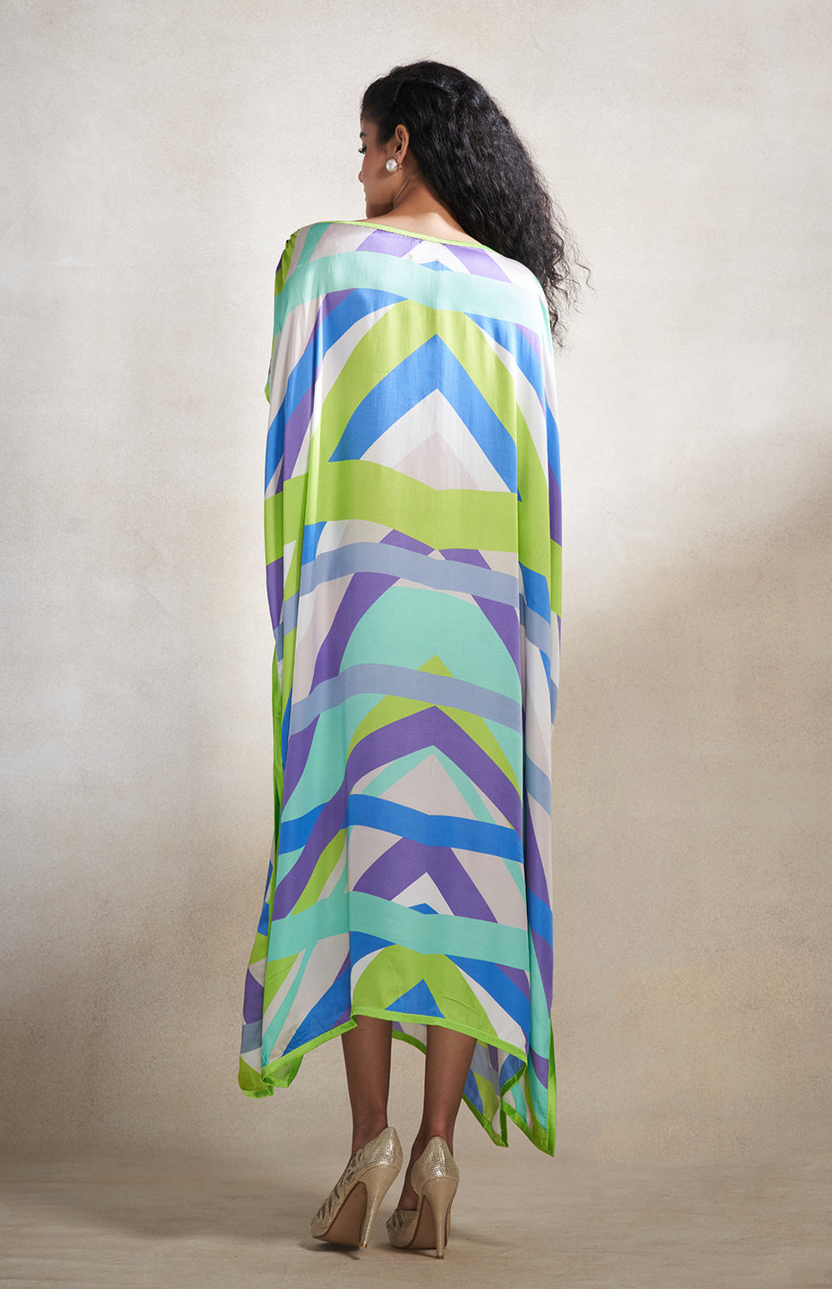 Green & Grey Abstract Kaftan