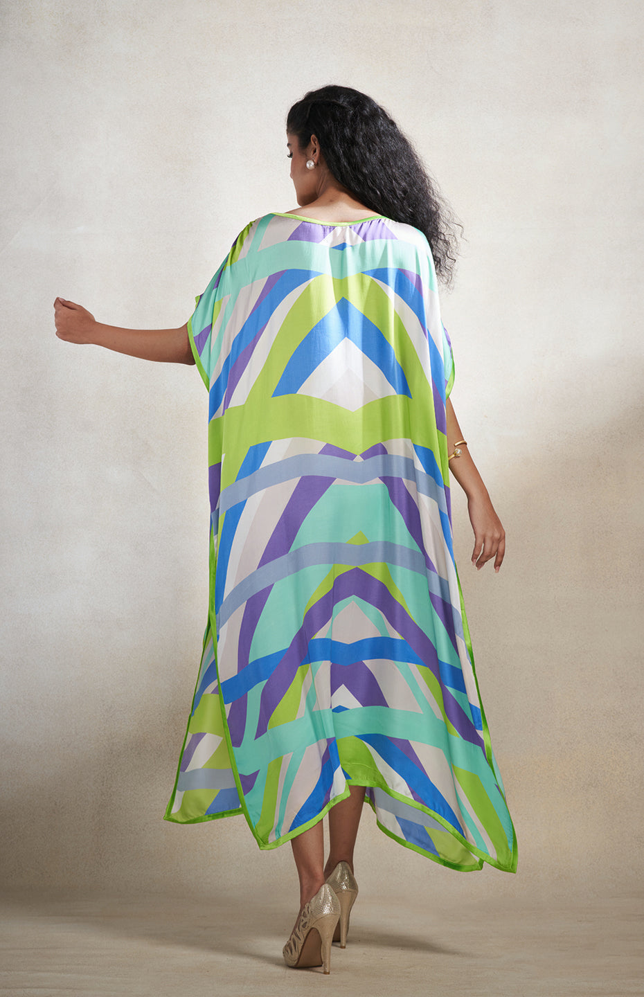 Green & Grey Abstract Kaftan