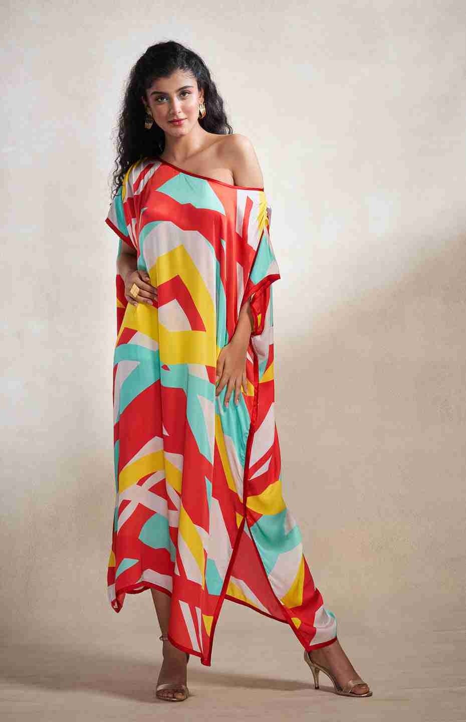 Red & Blue Abstract Kaftan