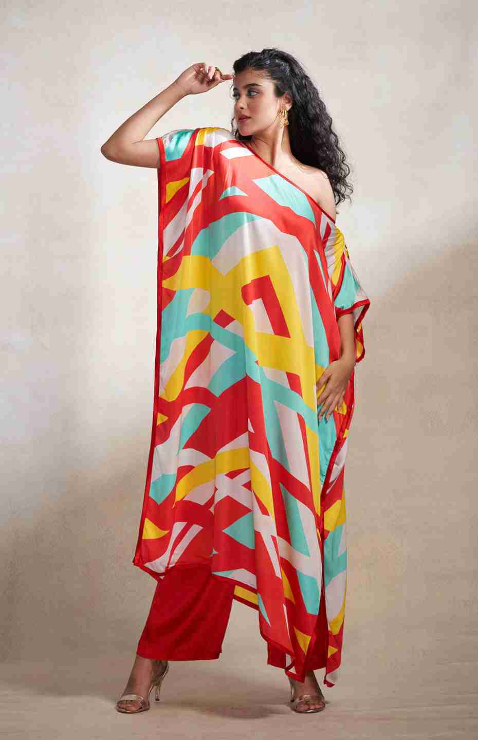 Red & Blue Abstract Kaftan