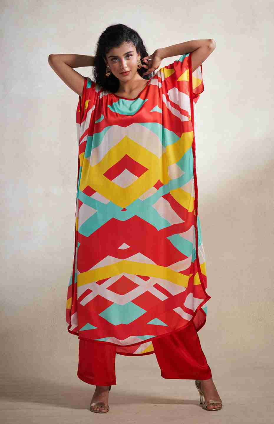 Red & Blue Abstract Kaftan