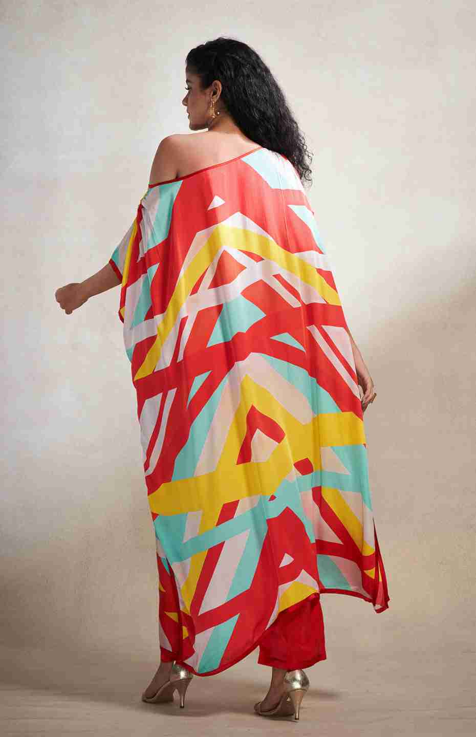 Red & Blue Abstract Kaftan