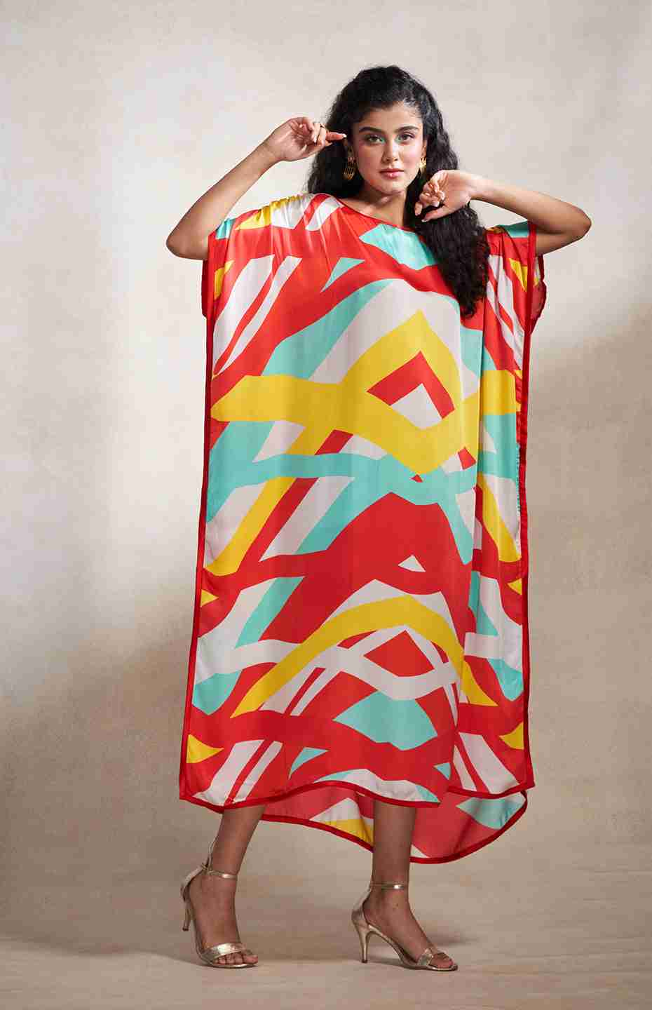 Red & Blue Abstract Kaftan