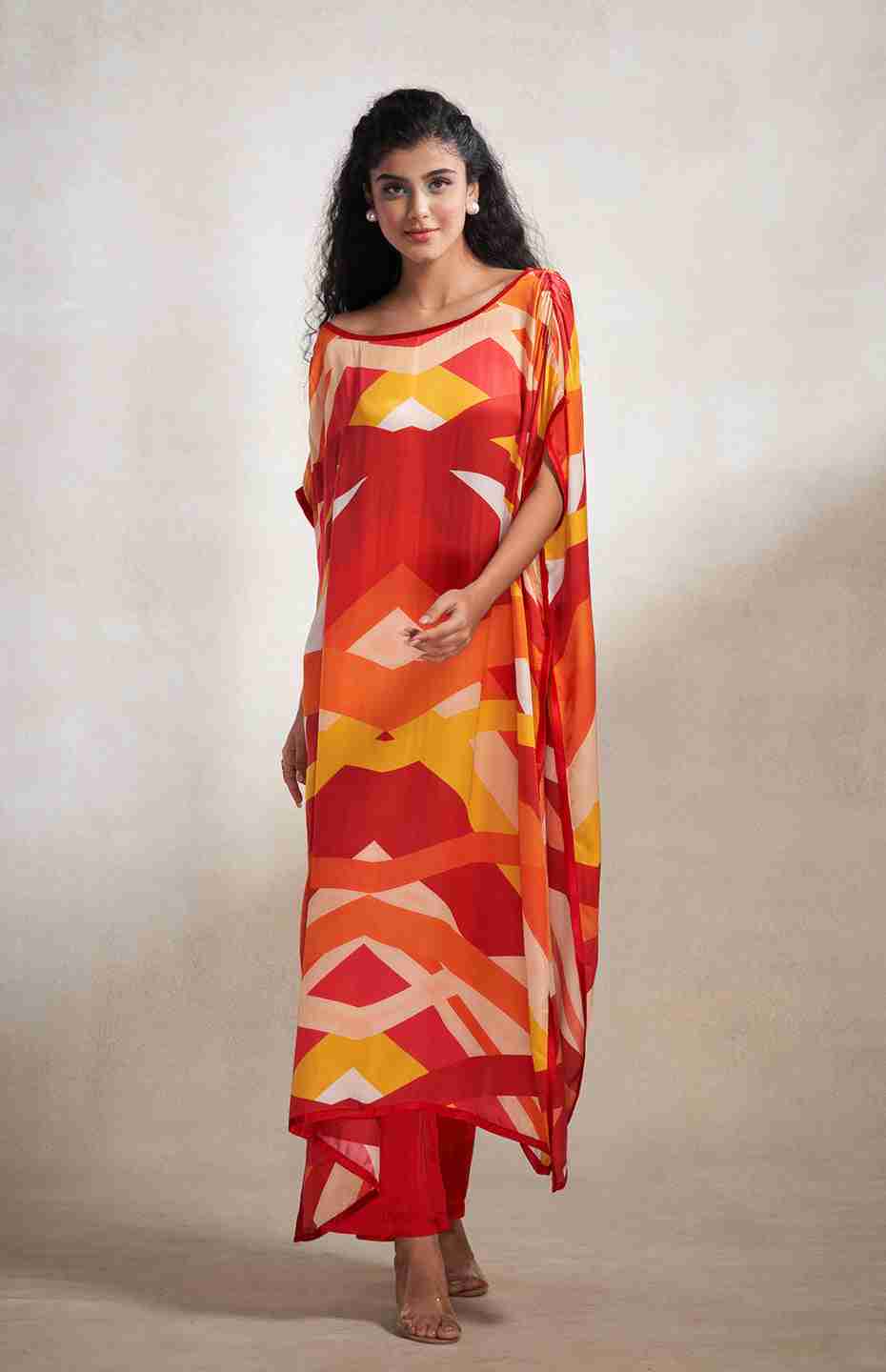 Red & Orange Abstract Kaftan