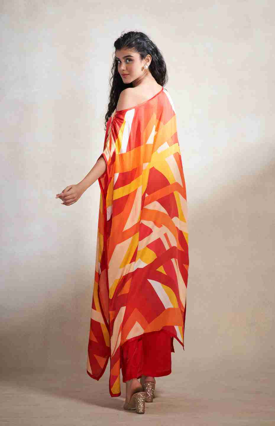 Red & Orange Abstract Kaftan