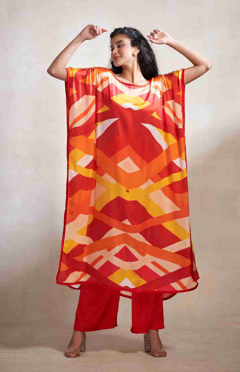 Red & Orange Abstract Kaftan