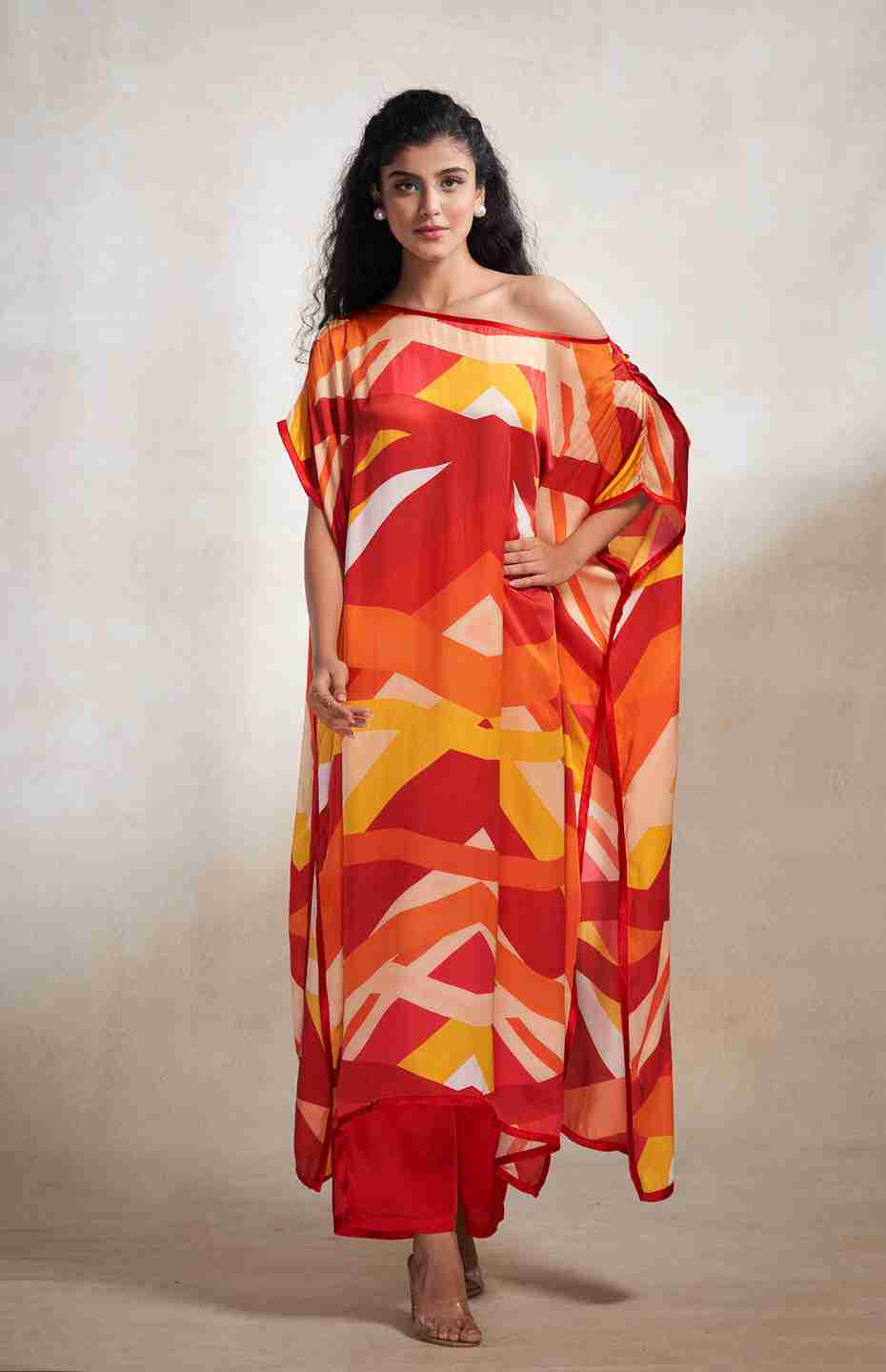 Red & Orange Abstract Kaftan