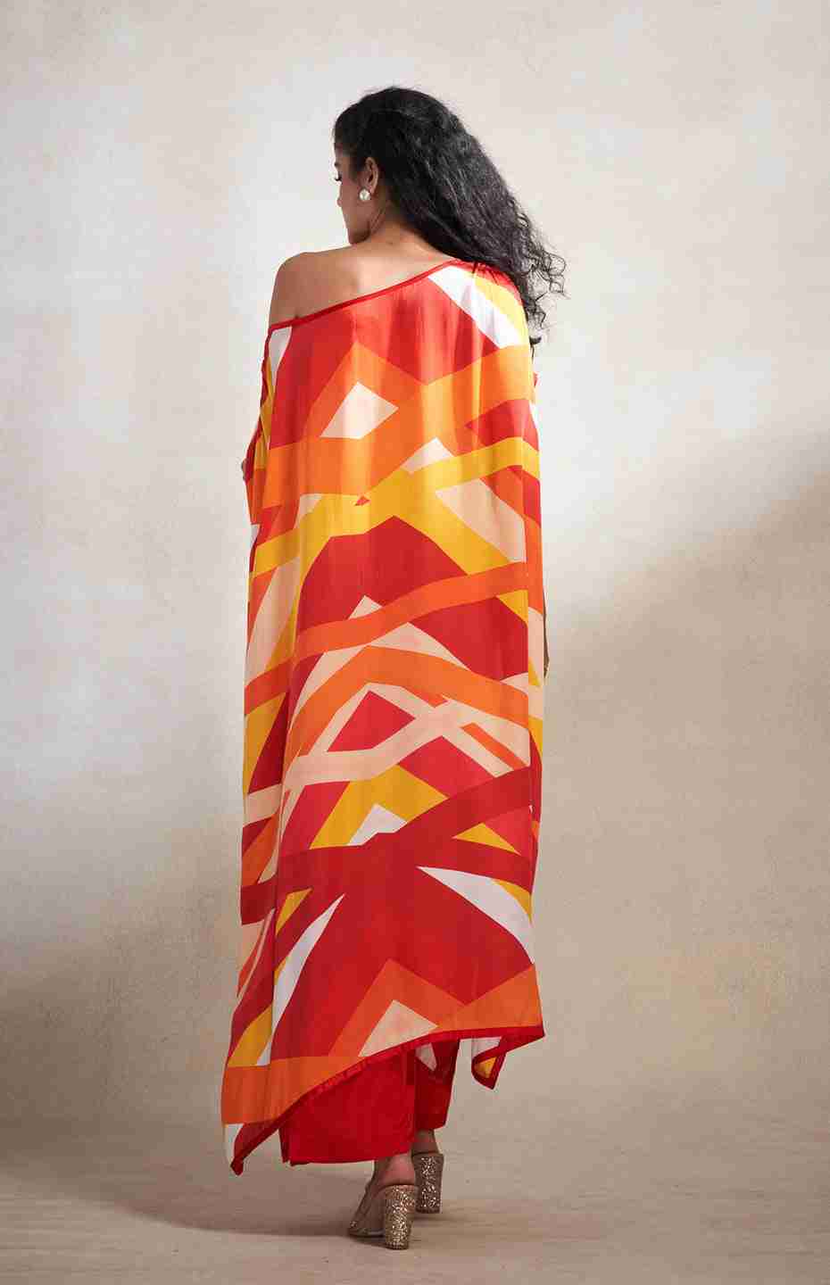 Red & Orange Abstract Kaftan