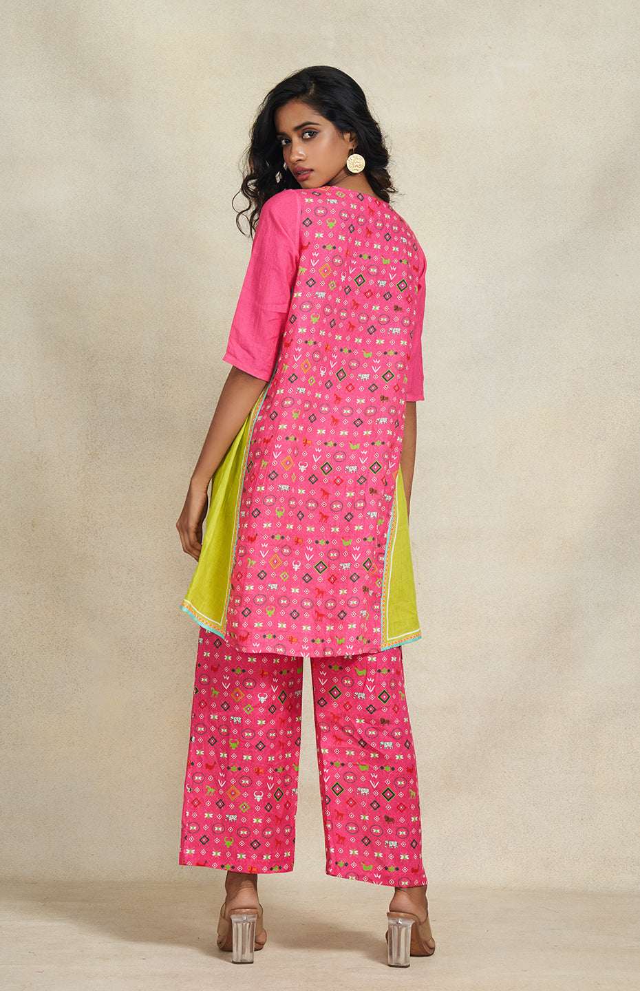 Pink Printed Linen Pant