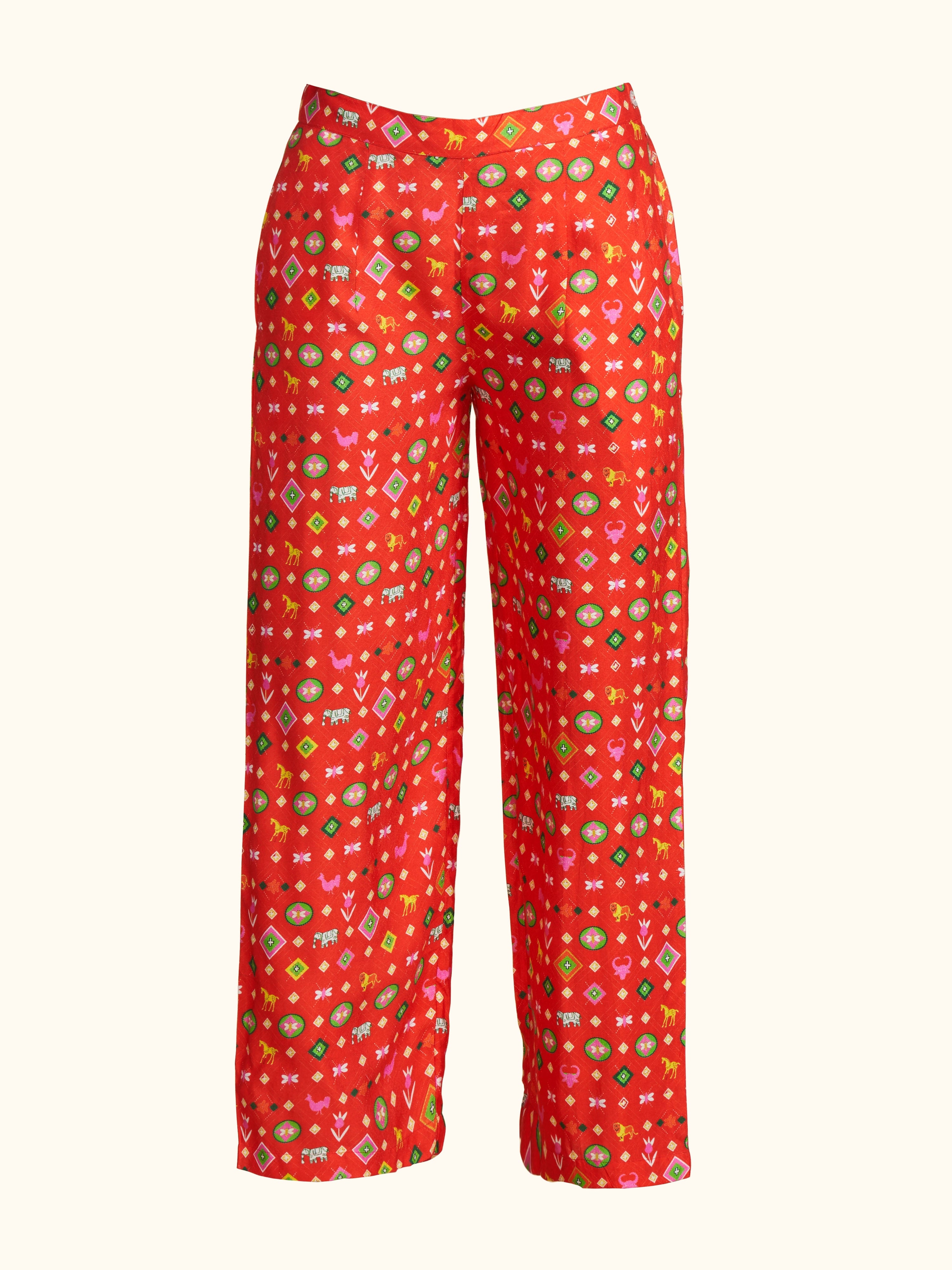 Red Printed Linen Pant