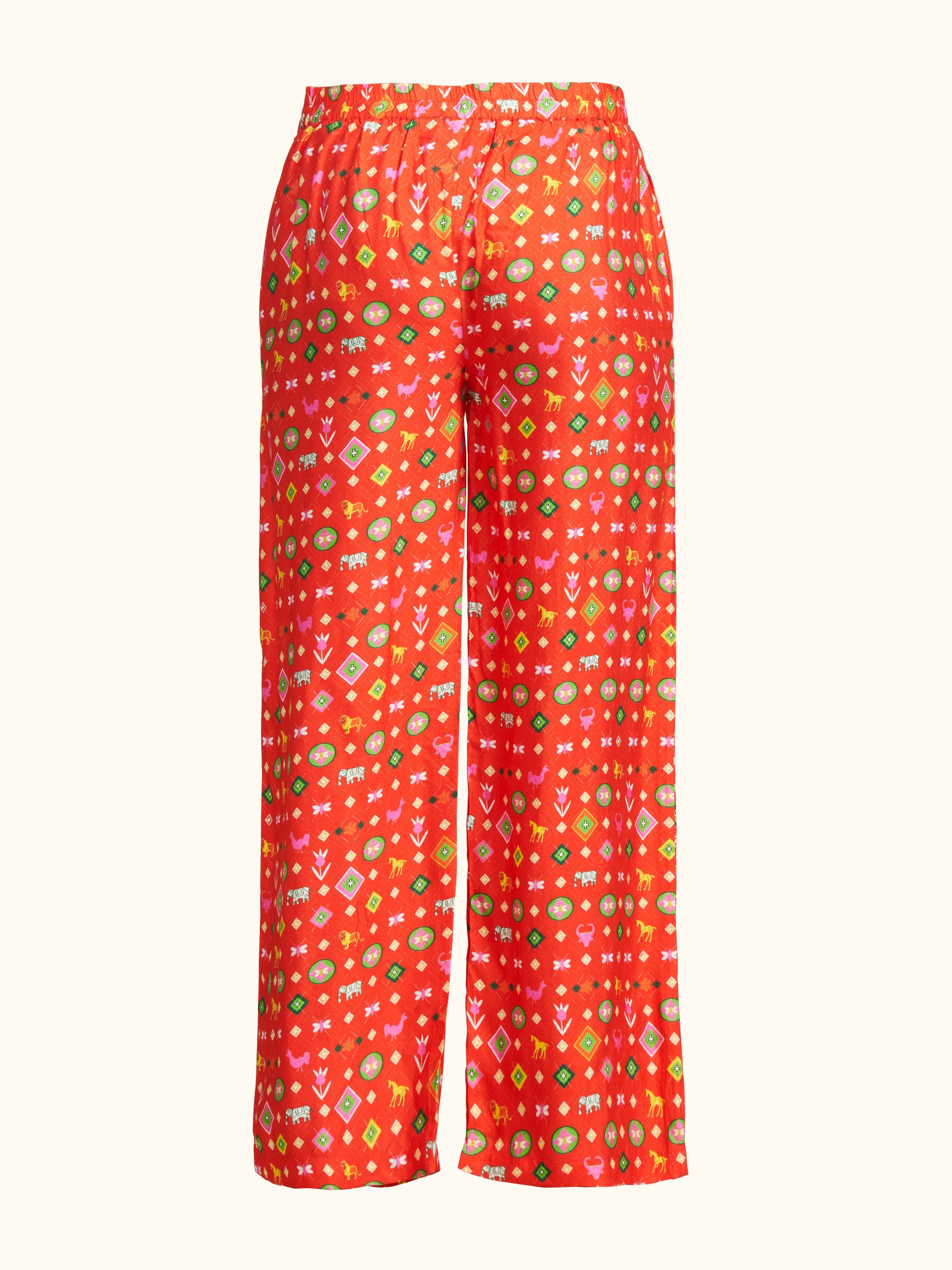 Red Printed Linen Pant