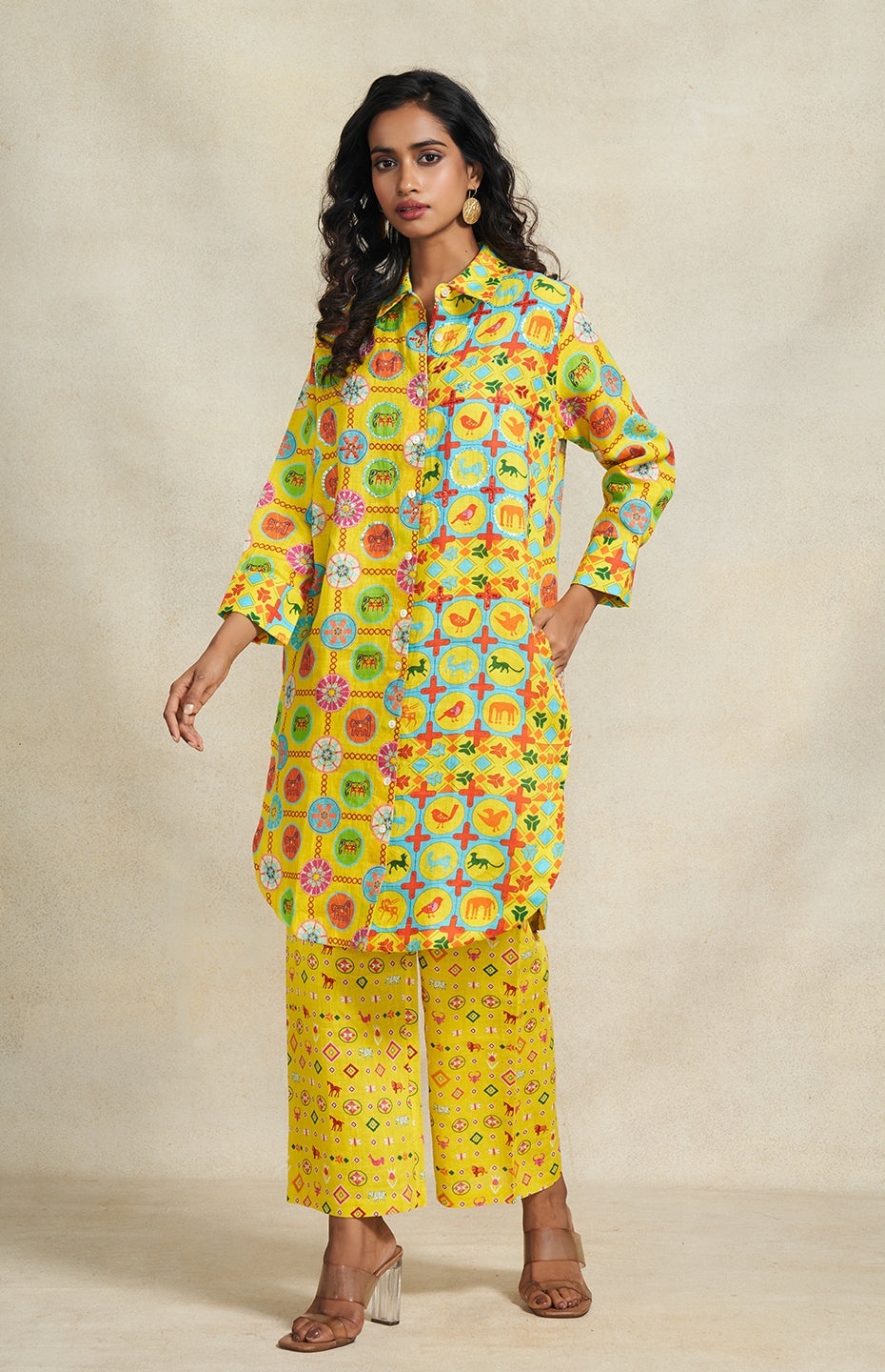 Yellow Printed Linen Pant