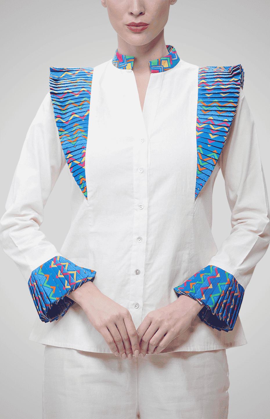 Off-White Pleated Princess Shirt with Original Print in Chevron.