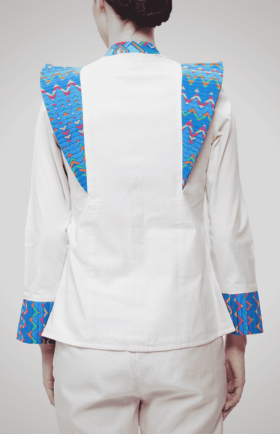 Off-White Pleated Princess Shirt with Original Print in Chevron.