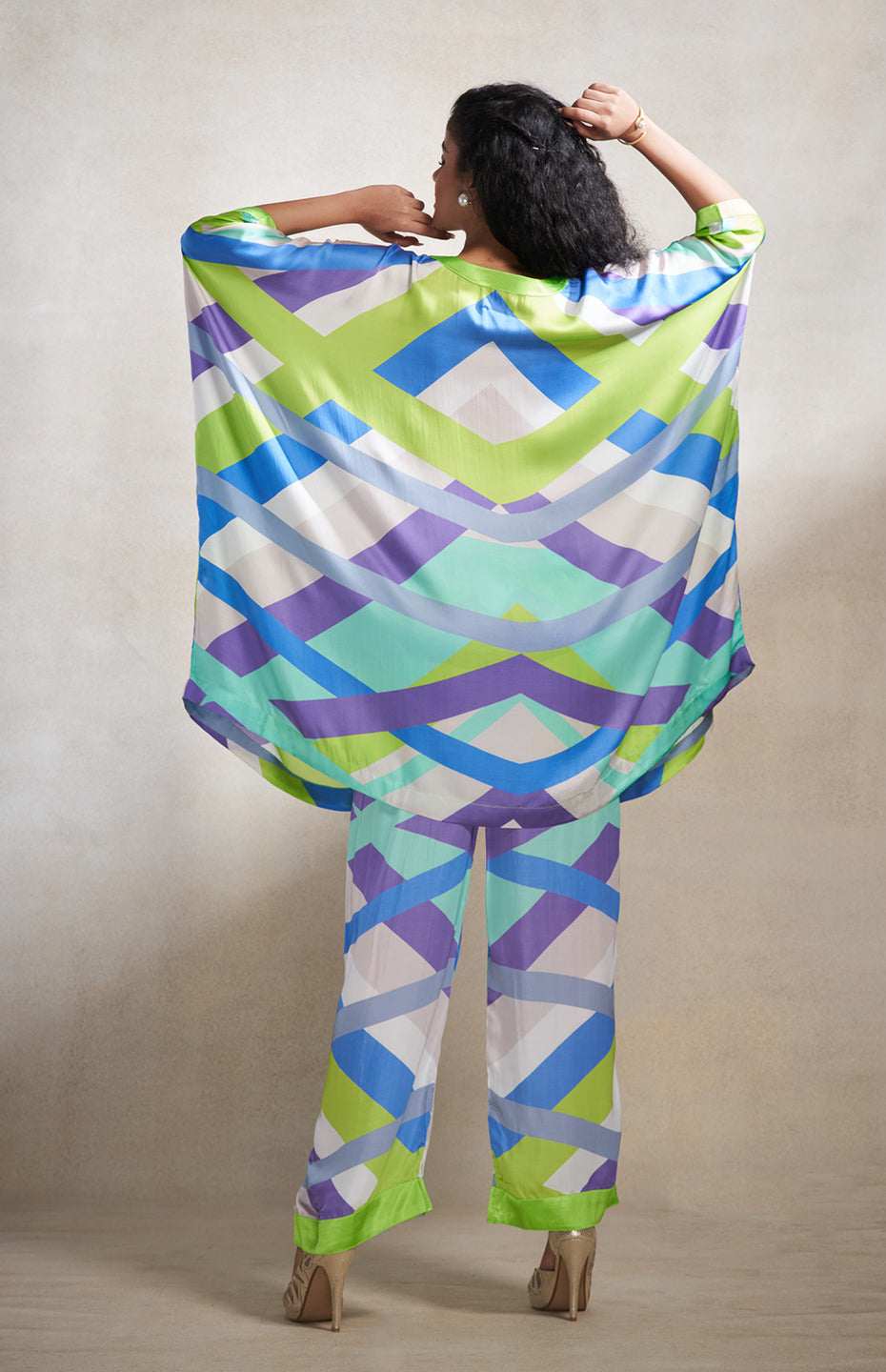 Green & Grey Abstract Straight Pants