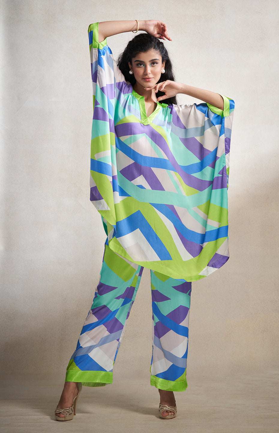 Green & Grey Abstract Straight Pants