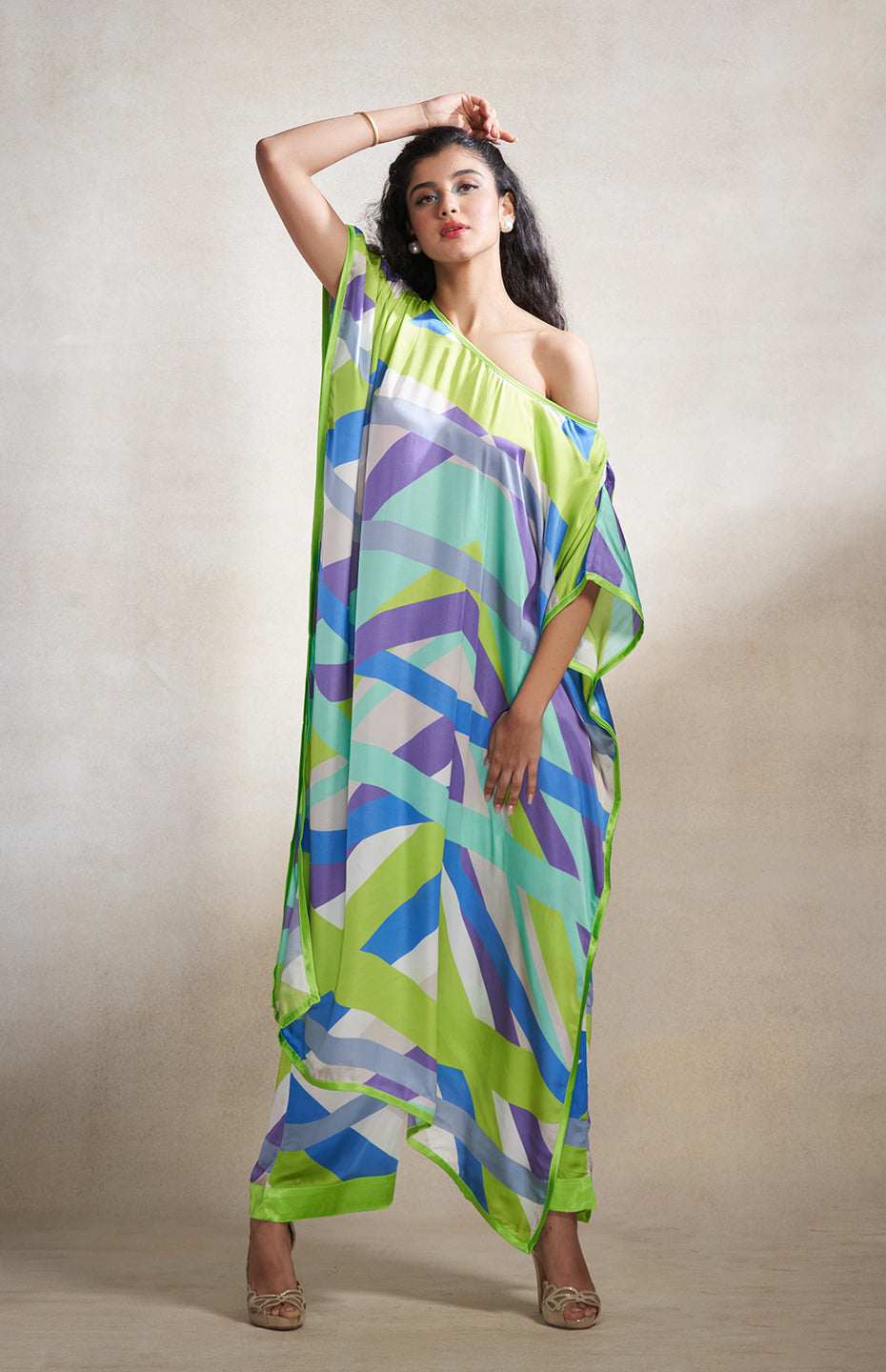 Green & Grey Abstract Straight Pants