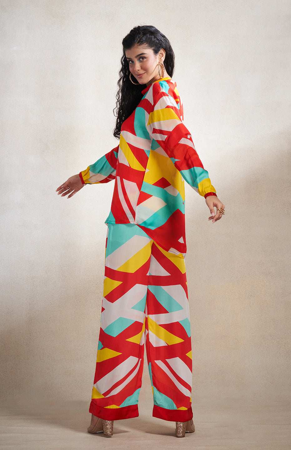 Red & Blue Abstract Straight Pants