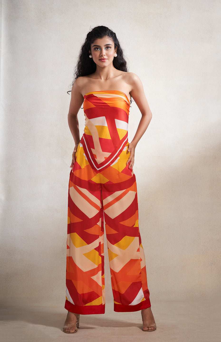 Red & Orange Abstract Straight Pants