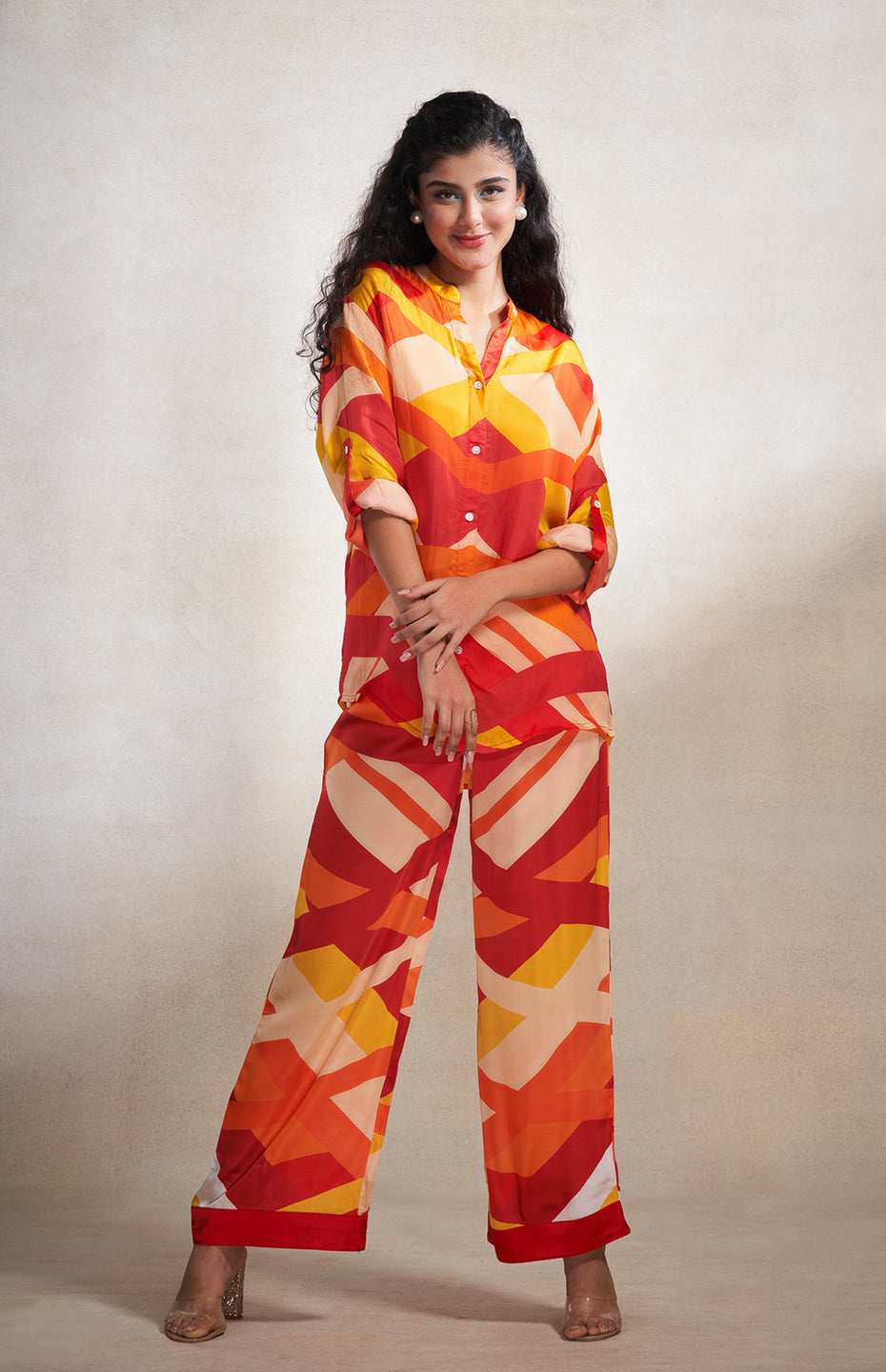 Red & Orange Abstract Straight Pants