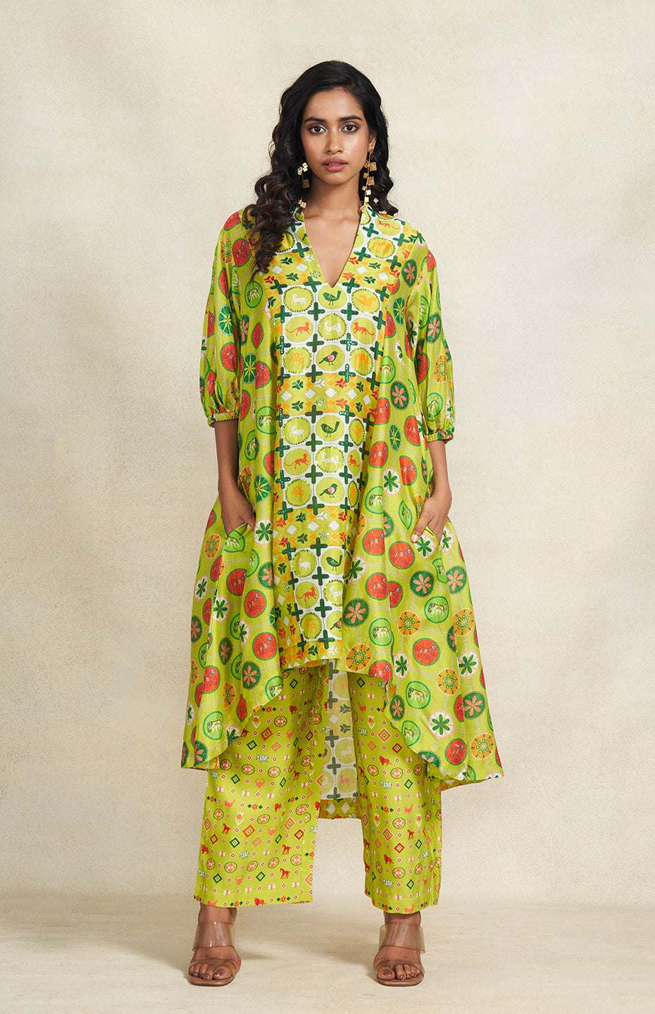 Green Sequins Panel Tunic