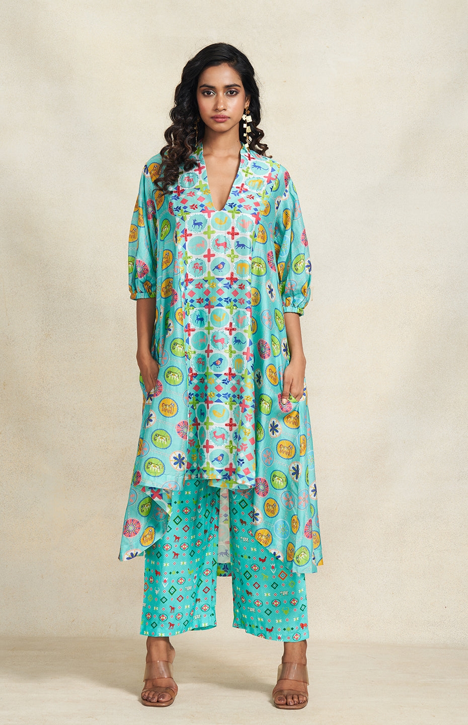 Turquoise Sequins Panel Tunic