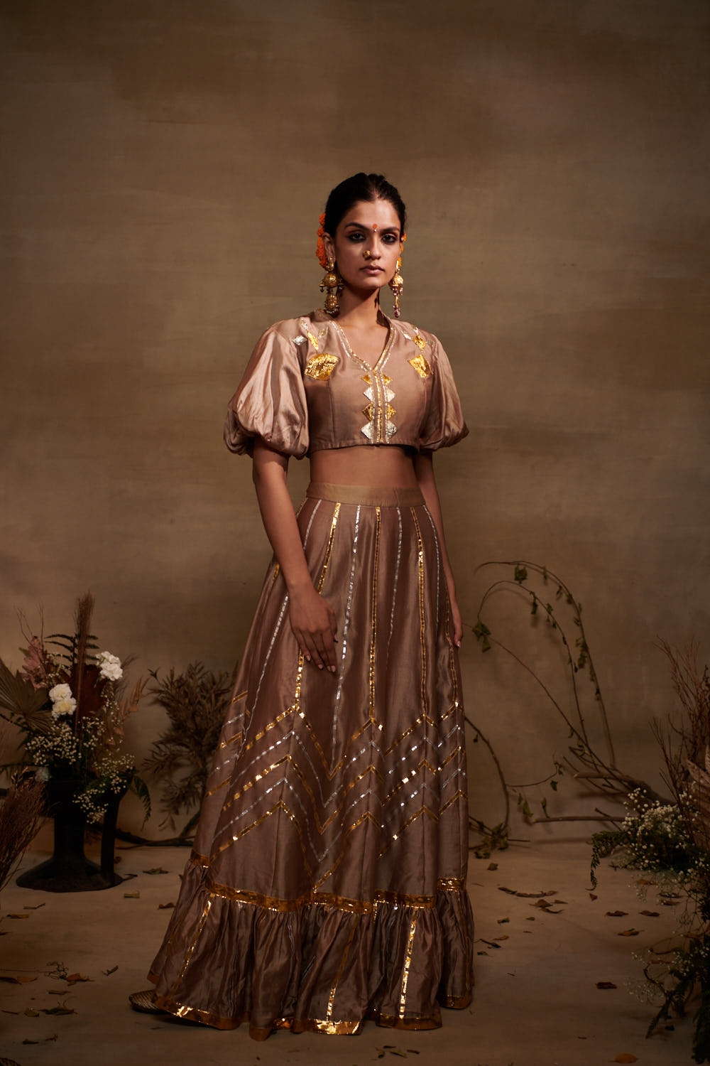 Antique Gold Chanderi Silk Gota Skirt