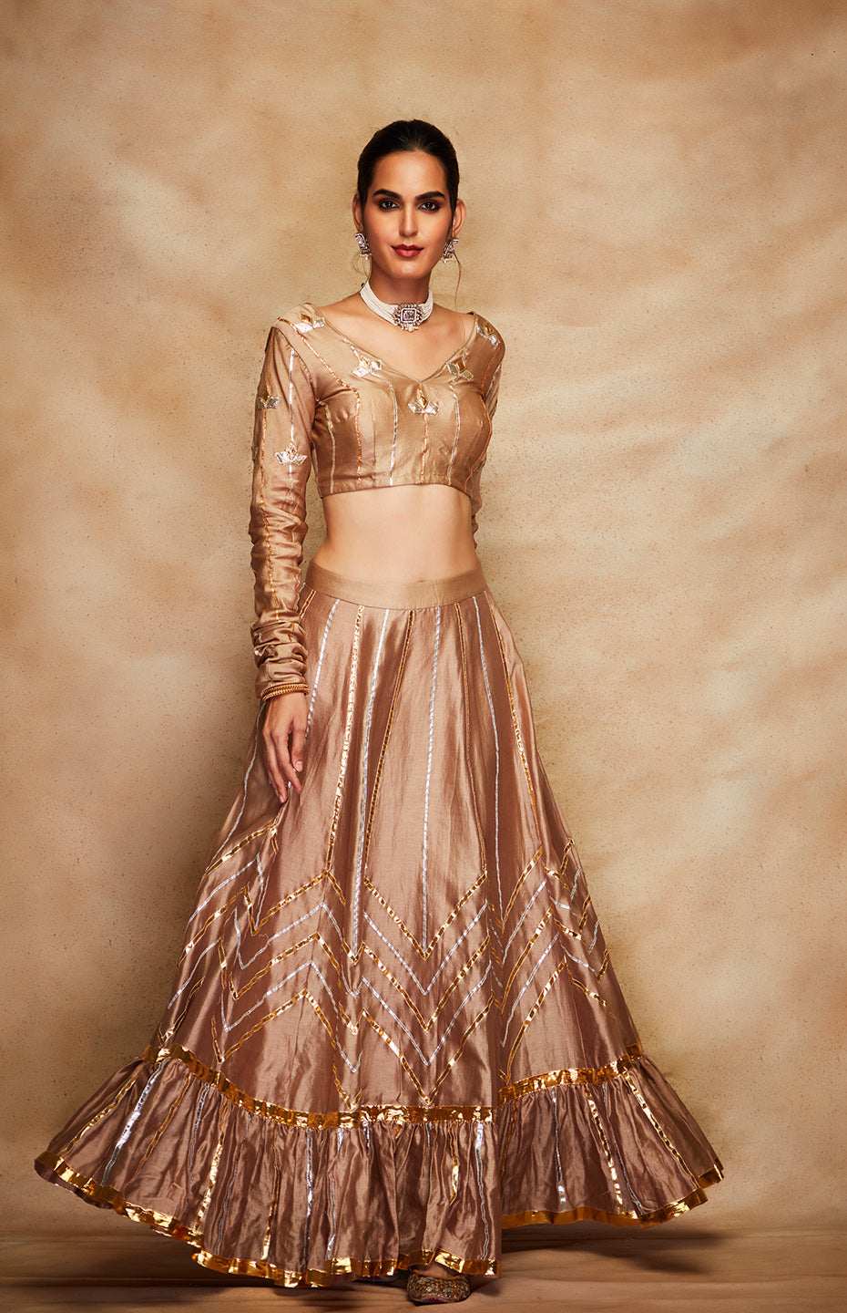 Antique Gold Chanderi Silk Gota Skirt