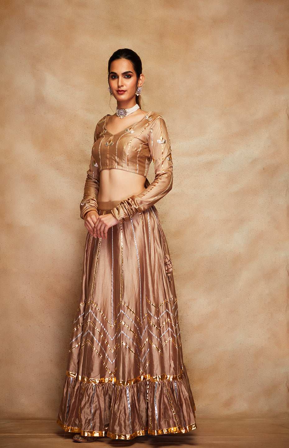 Antique Gold Chanderi Silk Gota Skirt