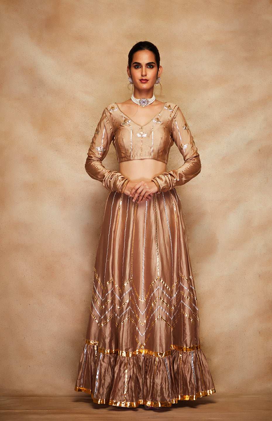 Antique Gold Chanderi Silk Gota Skirt