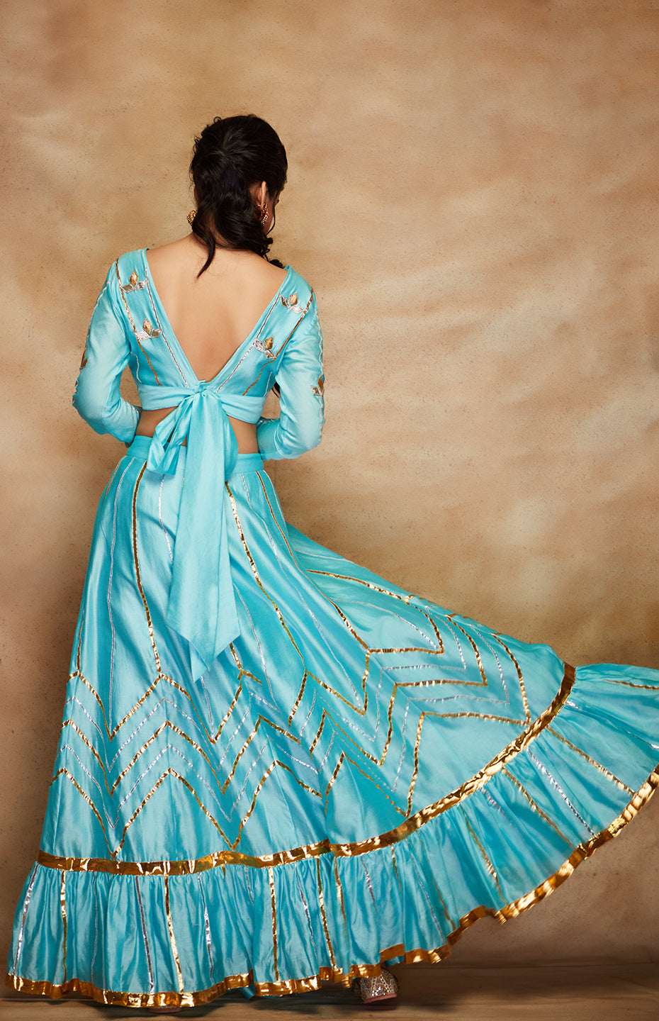 Blue Chanderi Silk Gota Skirt
