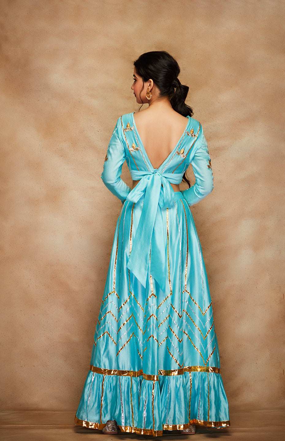 Blue Chanderi Silk Gota Skirt