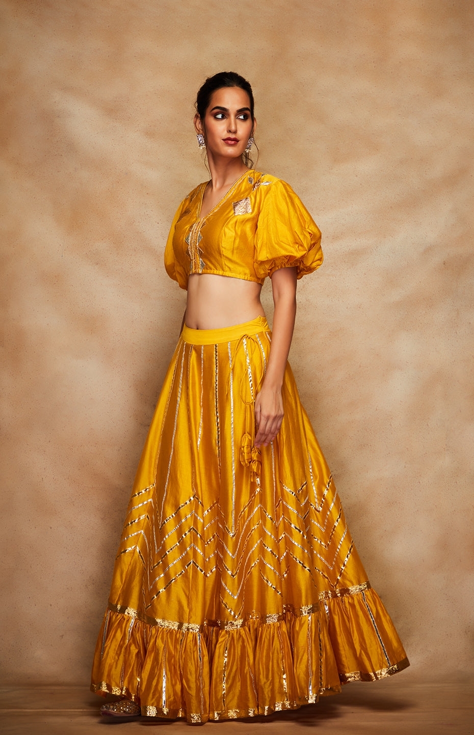 Mustard Chanderi Silk Gota Skirt