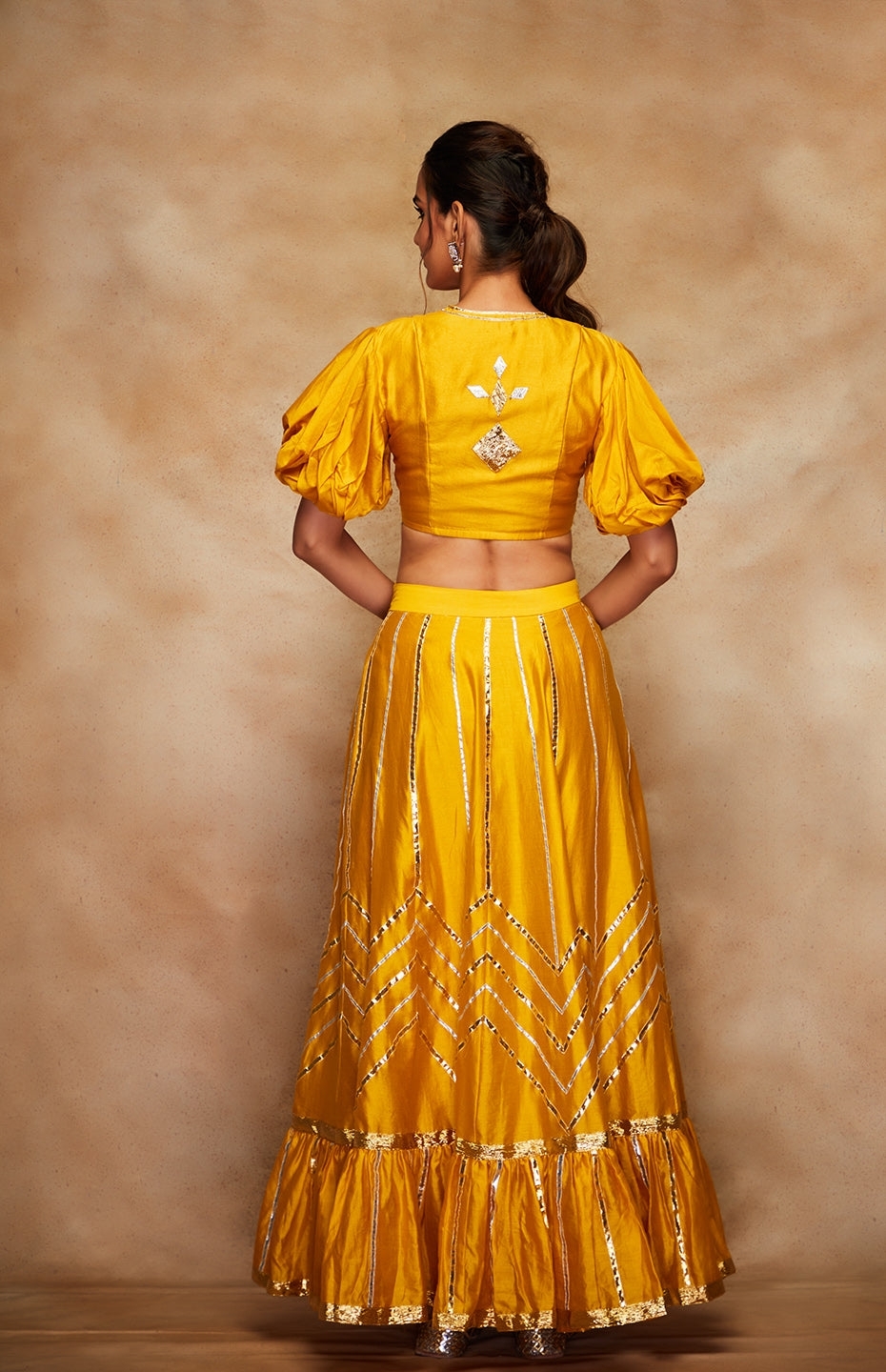 Mustard Chanderi Silk Gota Skirt